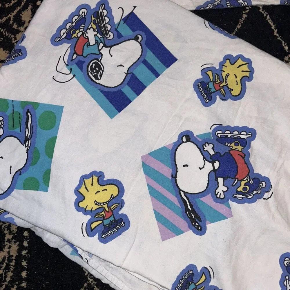 Peanuts Snoopy & Woodstock Roller Skating Flat & Fitted Sheets Twin & Pillowcase